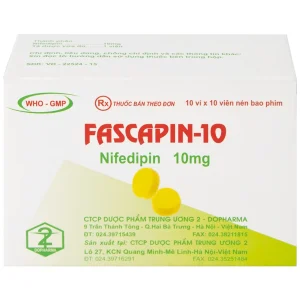 Thuốc Fascapin-10 Nifedipin Trung Ương 2 dự phòng đau thắt ngực, cao huyết áp (10 vỉ x 10 viên)