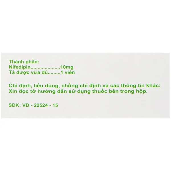 Thuốc Fascapin-10 Nifedipin Trung Ương 2 dự phòng đau thắt ngực, cao huyết áp (10 vỉ x 10 viên)