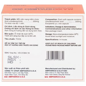 Thuốc Maxxhepa Urso 200 Ampharco điều trị xơ gan do mật nguyên phát, tan sỏi túi mật cholesterol (3 vỉ x 10 viên)