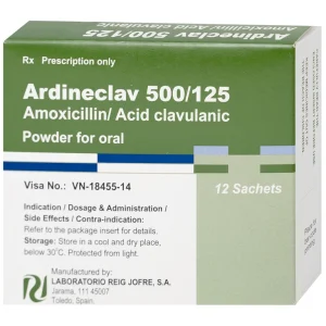 Bột pha hỗn dịch uống Ardineclav 500/125 Laboratorio Reig Jofre điều trị ngắn ngày nhiễm khuẩn (12 gói)