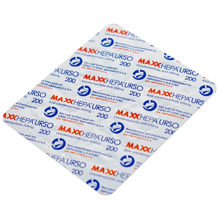 Thuốc Maxxhepa Urso 200 Ampharco điều trị xơ gan do mật nguyên phát, tan sỏi túi mật cholesterol (3 vỉ x 10 viên)