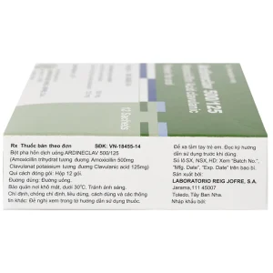 Bột pha hỗn dịch uống Ardineclav 500/125 Laboratorio Reig Jofre điều trị ngắn ngày nhiễm khuẩn (12 gói)