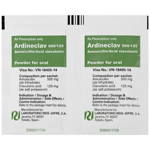 Bột pha hỗn dịch uống Ardineclav 500/125 Laboratorio Reig Jofre điều trị ngắn ngày nhiễm khuẩn (12 gói)