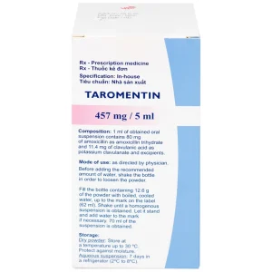 Bột hỗn dịch uống Taromentin 457mg/5ml điều trị nhiễm trùng viêm xoang, tai giữa, đường hô hấp (12.6g)