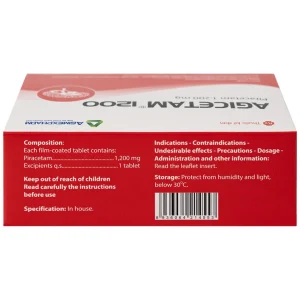 Thuốc Agicetam 1200 Agimexpharm điều trị chóng mặt, suy giảm trí nhớ, đột quỵ do thiếu máu cục bộ cấp (3 vỉ x 10 viên)