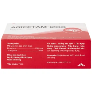 Thuốc Agicetam 1200 Agimexpharm điều trị chóng mặt, suy giảm trí nhớ, đột quỵ do thiếu máu cục bộ cấp (3 vỉ x 10 viên)