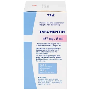 Bột hỗn dịch uống Taromentin 457mg/5ml điều trị nhiễm trùng viêm xoang, tai giữa, đường hô hấp (12.6g)