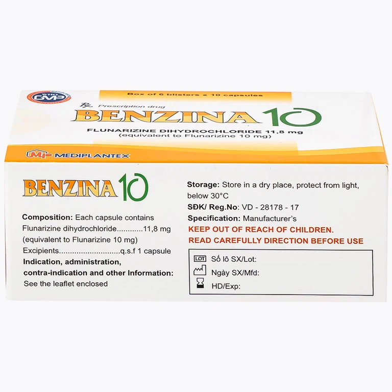 Thuốc Bezina 10 Mediplantex điều trị dự phòng cơn đau nửa đầu (6 vỉ x 10 viên)