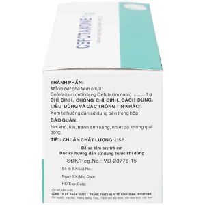 Bột pha tiêm Cefotaxone 1g Bidiphar điều trị các bệnh nhiễm khuẩn nặng (10 lọ)