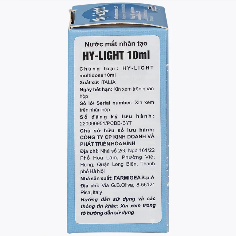 Nước mắt nhân tạo Hy-Light 10ml Farmigea giữ ẩm và bảo vệ mắt giảm tình trạng kích ứng, khô, đỏ