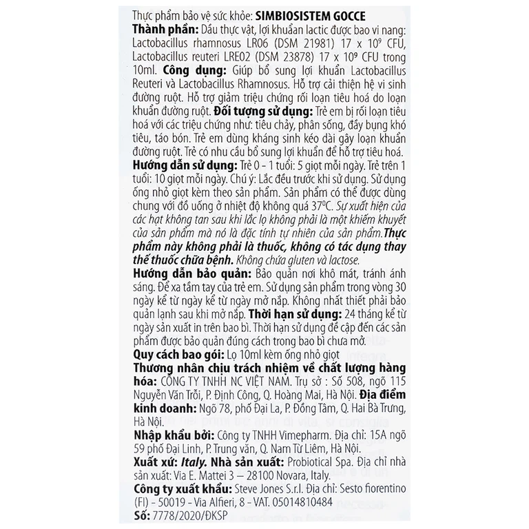 Dung dịch Simbiosistem Gocce 10ml Buona bổ sung lợi khuẩn đường ruột