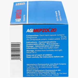 Thuốc Agimepzol 20 Agimexpharm điều trị loét tá tràng, phòng ngừa tái phát loét tá tràng (10 vỉ x 10 viên)