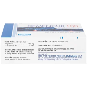 Thuốc Demencur 100 DaviPharm điều trị đau thần kinh trung ương và ngoại vi (3 vỉ x 10 viên)