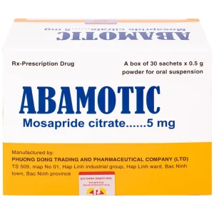 Bột pha uống Abamotic 5mg Phương Đông điều trị các triệu chứng tiêu hóa, viêm dạ dày (30 gói x 0,5g)