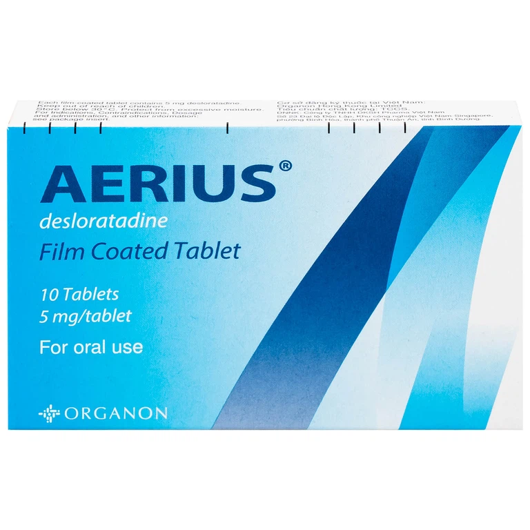 Thuốc Aerius 5mg Organon giảm viêm mũi dị ứng, mày đay (1 vỉ x 10 viên)