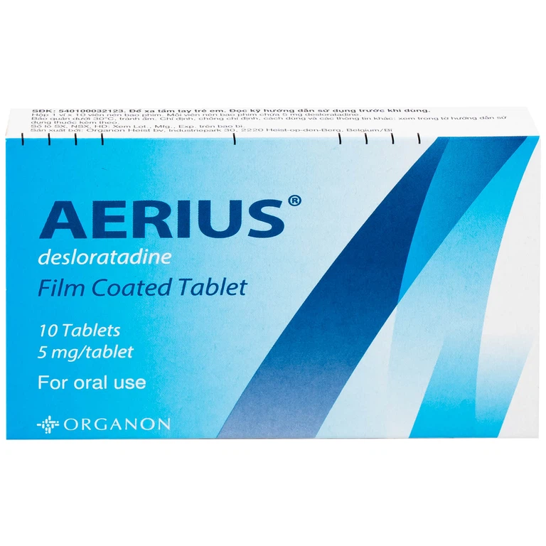 Thuốc Aerius 5mg Organon giảm viêm mũi dị ứng, mày đay (1 vỉ x 10 viên)
