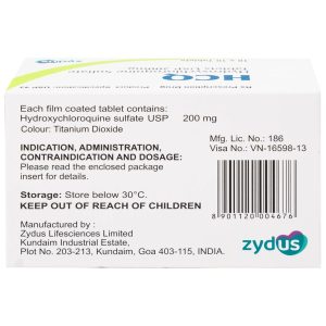 Thuốc HCQ 200mg Zydus phòng ngừa hoặc điều trị sốt rét cấp tính (10 vỉ x 10 viên)
