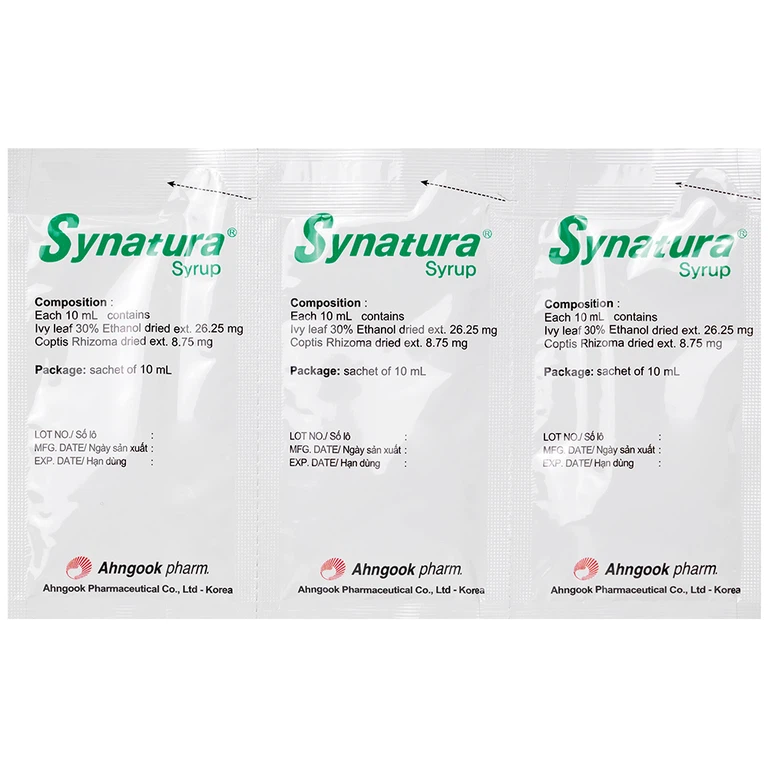 Siro Synatura Syrup AhnGook điều trị nhiễm khuẩn đường hô hấp trên cấp tính và viêm phế quản mạn tính (9 gói x 10ml)