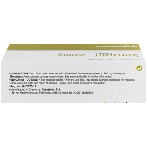 Thuốc Seropin 200mg Genepharm điều trị tâm thần phân liệt, hưng cảm lưỡng cực, trầm cảm lưỡng cực (6 vỉ x 10 viên)