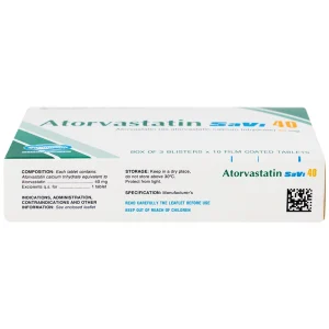 Thuốc Atorvastatin 40mg Savi điều trị rối loạn lipid máu, mỡ máu, cholesterol máu cao (3 vỉ x 10 viên)