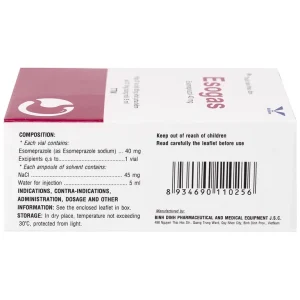 Thuốc Esogas 40mg Bidiphar điều trị kháng tiết acid dạ dày (1 lọ + 1 ống 5ml)
