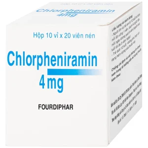Thuốc Chlorpheniramin 4mg Fourdiphar điều trị viêm mũi dị ứng, mày đay (10 vỉ x 20 viên)