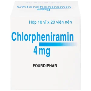 Thuốc Chlorpheniramin 4mg Fourdiphar điều trị viêm mũi dị ứng, mày đay (10 vỉ x 20 viên)