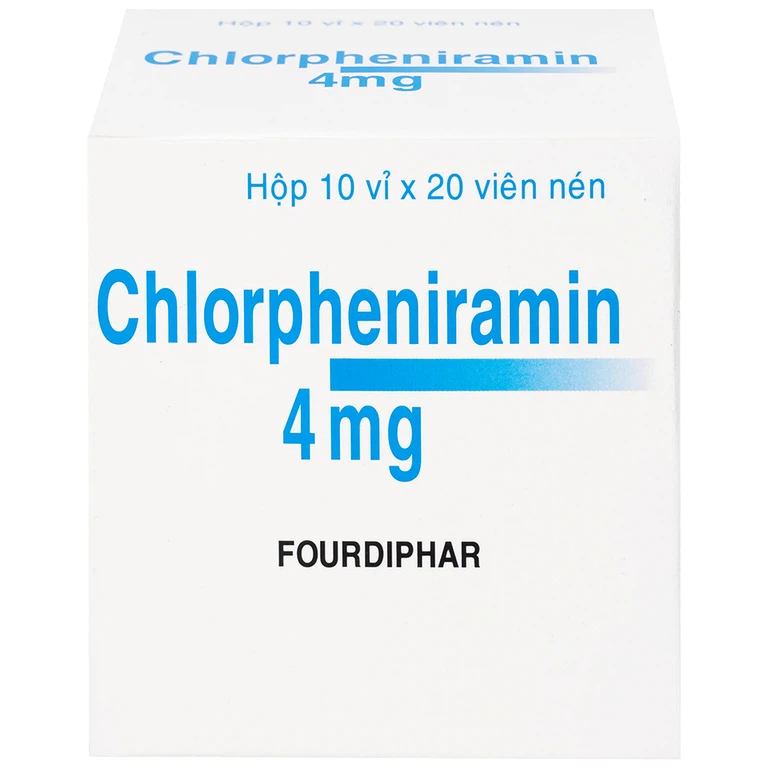 Thuốc Chlorpheniramin 4mg Fourdiphar điều trị viêm mũi dị ứng, mày đay (10 vỉ x 20 viên)