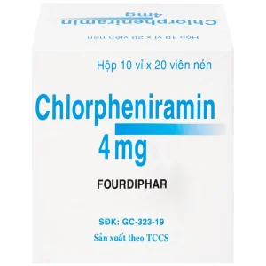 Thuốc Chlorpheniramin 4mg Fourdiphar điều trị viêm mũi dị ứng, mày đay (10 vỉ x 20 viên)