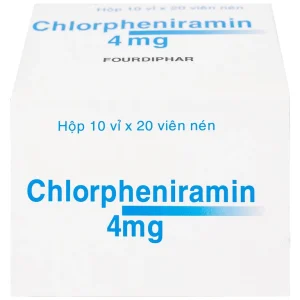 Thuốc Chlorpheniramin 4mg Fourdiphar điều trị viêm mũi dị ứng, mày đay (10 vỉ x 20 viên)