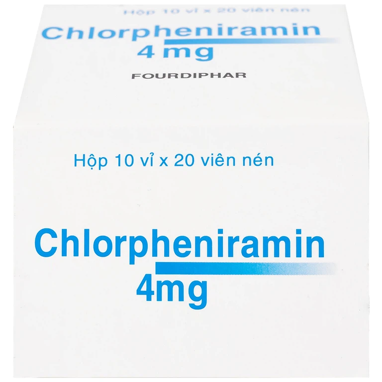 Thuốc Chlorpheniramin 4mg Fourdiphar điều trị viêm mũi dị ứng, mày đay (10 vỉ x 20 viên)