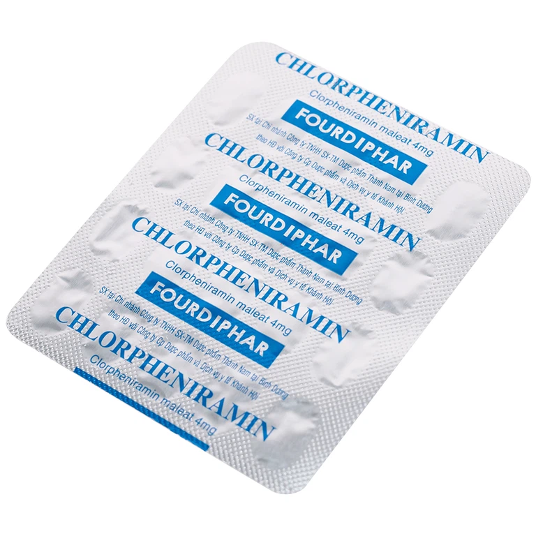 Thuốc Chlorpheniramin 4mg Fourdiphar điều trị viêm mũi dị ứng, mày đay (10 vỉ x 20 viên)