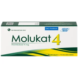 Thuốc Molukat 4Mg Dhg phòng và điều trị hen suyễn mức nhẹ đến trung bình (3 vỉ x 10 viên)