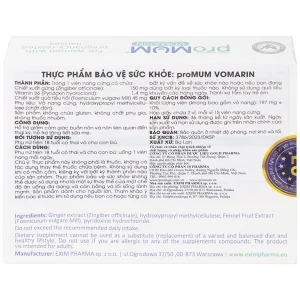 Viên uống proMUM Vomarin hỗ trợ giảm buồn nôn cho phụ nữ mang thai, tăng tiết sữa mẹ (2 vỉ x 15 viên)