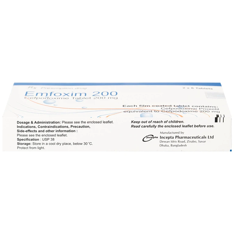 Thuốc Emfoxim 200Mg Incepta điều trị các trường hợp nhiễm khuẩn từ nhẹ đến trung bình (2 vỉ x 6 viên)