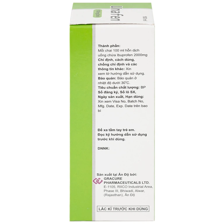 Dung dịch uống Unafen 100mg/5ml Gracure giảm đau, kháng viêm, hạ sốt (100ml)