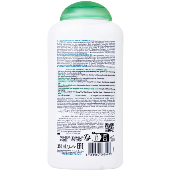 Gel gội và tắm cho bé Corine De Farme Baby Ultra Rich Cleansing Gel dành cho mọi loại da
