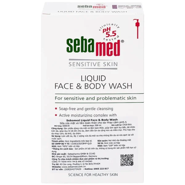 Sữa rữa mặt và tắm toàn thân Liquid Face & Body Wash Sebamed giúp làm sạch bụi bẩn, bã nhờn trên da (300ml)