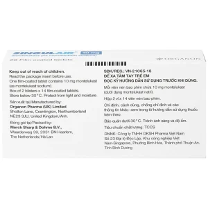 Thuốc Singulair 10mg Organon Pharma điều trị hen dai dẳng từ nhẹ đến trung bình (2 vỉ x 14 viên)