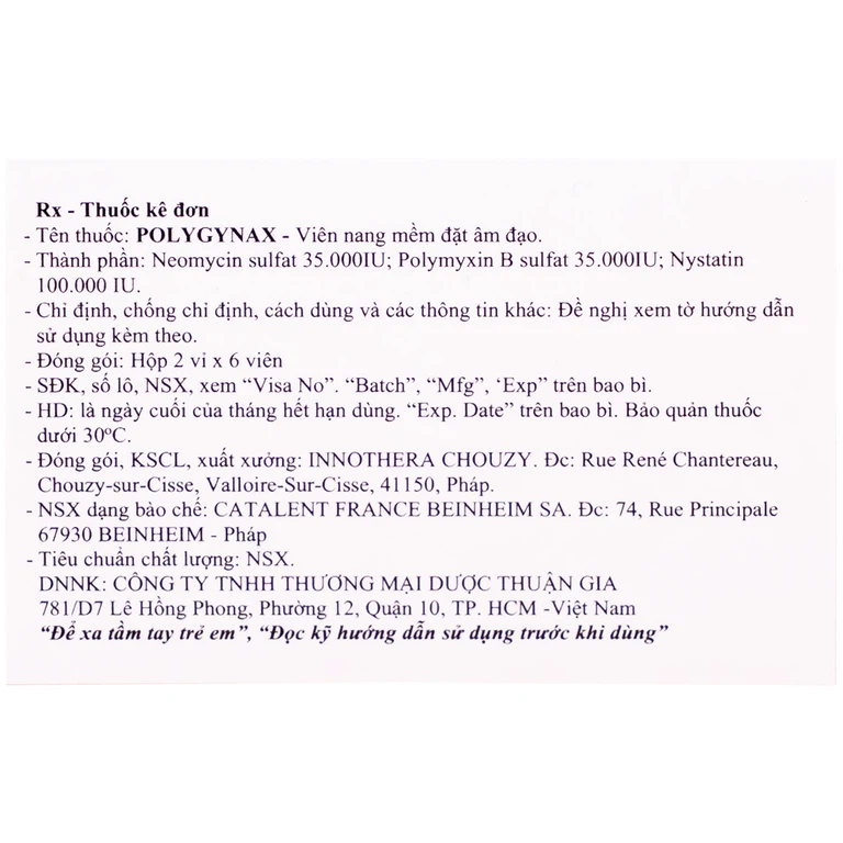Viên đặt âm đạo Polygynax Innothera Chouzy điều trị viêm âm đạo, âm hộ - âm đạo (2 vỉ x 6 viên)