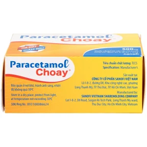 Viên nén Paracetamol Choay 500mg Sanofi điều trị triệu chứng đau từ nhẹ đến vừa, sốt (10 vỉ x 10 viên)