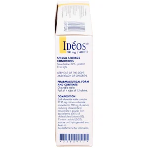 Thuốc Idéos 500mg/400IU Innotech bổ sung Vitamin D và Canxi, điều trị bệnh loãng xương (4 tuýp x 15 viên)