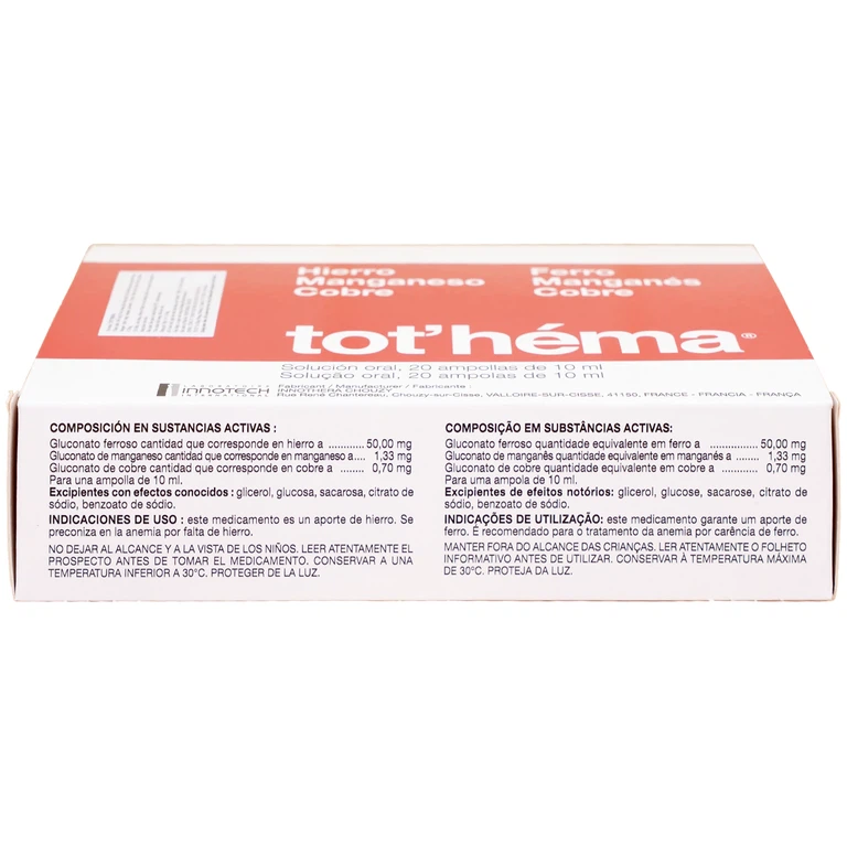 Dung dịch Tot'héma Innothera điều trị thiếu máu do sắt (2 vỉ x 10 ống x 10ml)