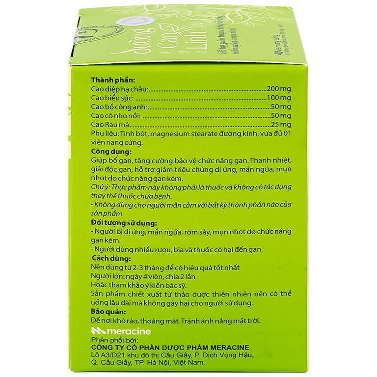 Viên uống Dưỡng Can Linh Meracine bổ gan, tăng cường bảo vệ gan (40 viên)