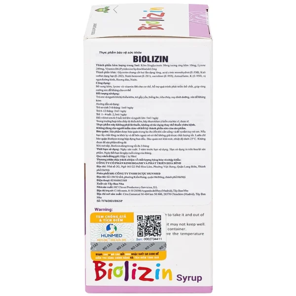 Siro Biolizin tăng cường sức đề kháng cho cơ thể (50ml)