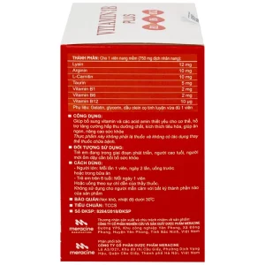 Viên uống Vitamin 3B Plus Meracine bổ sung vitamin B1, B6, B12, acid amin cho cơ thể (10 vỉ x 10 viên)