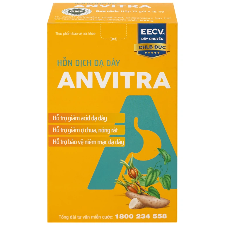 Hỗn dịch dạ dày Anvitra 15ml giảm acid dạ dày, ợ chua, nóng rát, bảo vệ niêm mạc dạ dày (15 gói)