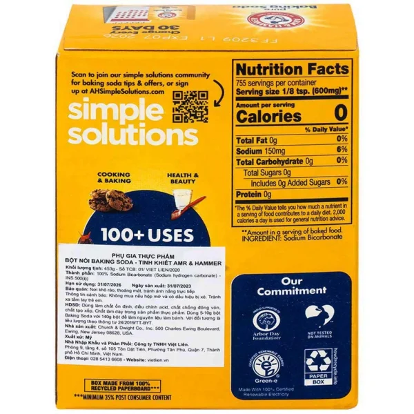 Bột nổi Baking Soda ARM & Hammer dùng làm chất ổn định (453g)