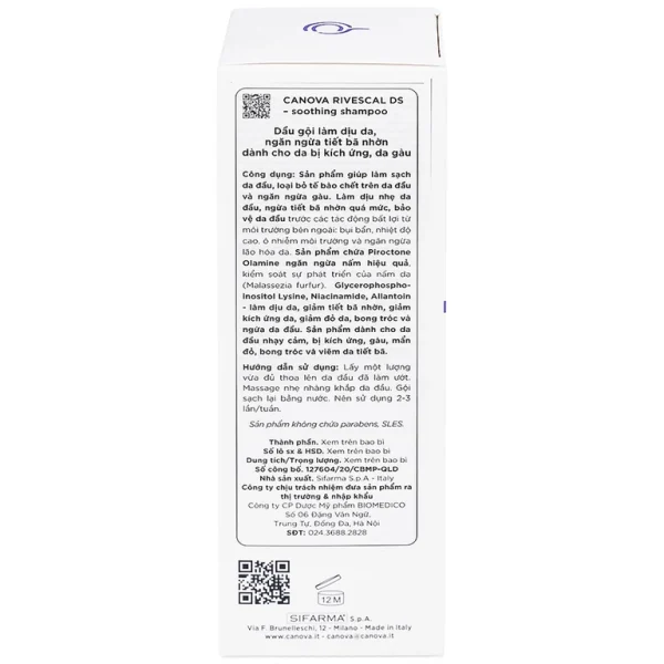 Dầu gội Canova Rivescal DS Soothing Shampoo Biomedico làm dịu da, ngăn ngừa tiết bã nhờn (200ml)