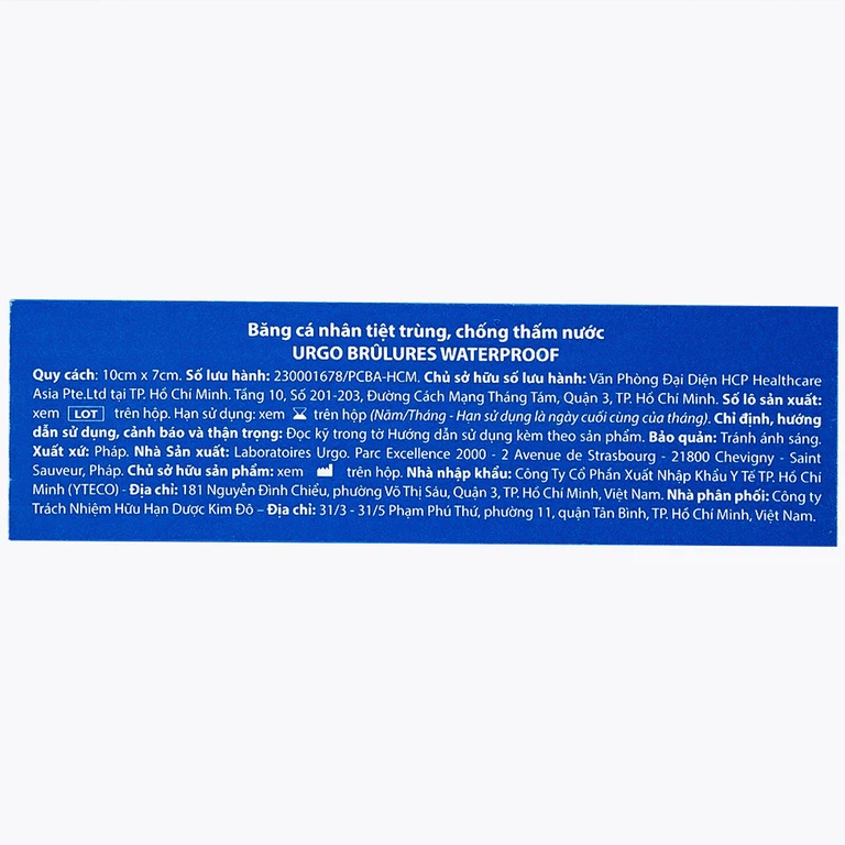 Băng cá nhân tiệt trùng Urgo Brulures Waterproof 10cm x 7cm cho vết thương bỏng, thấm hút dịch tiết cho vết thương (4 miếng)